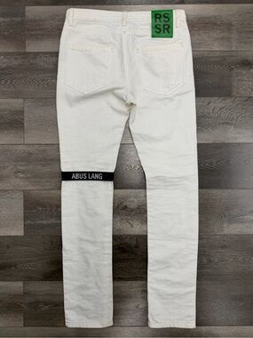 FW14 Raf Simons Sterling Ruby “Abus Lang” Strap White Slim Fit Jeans Sz 48